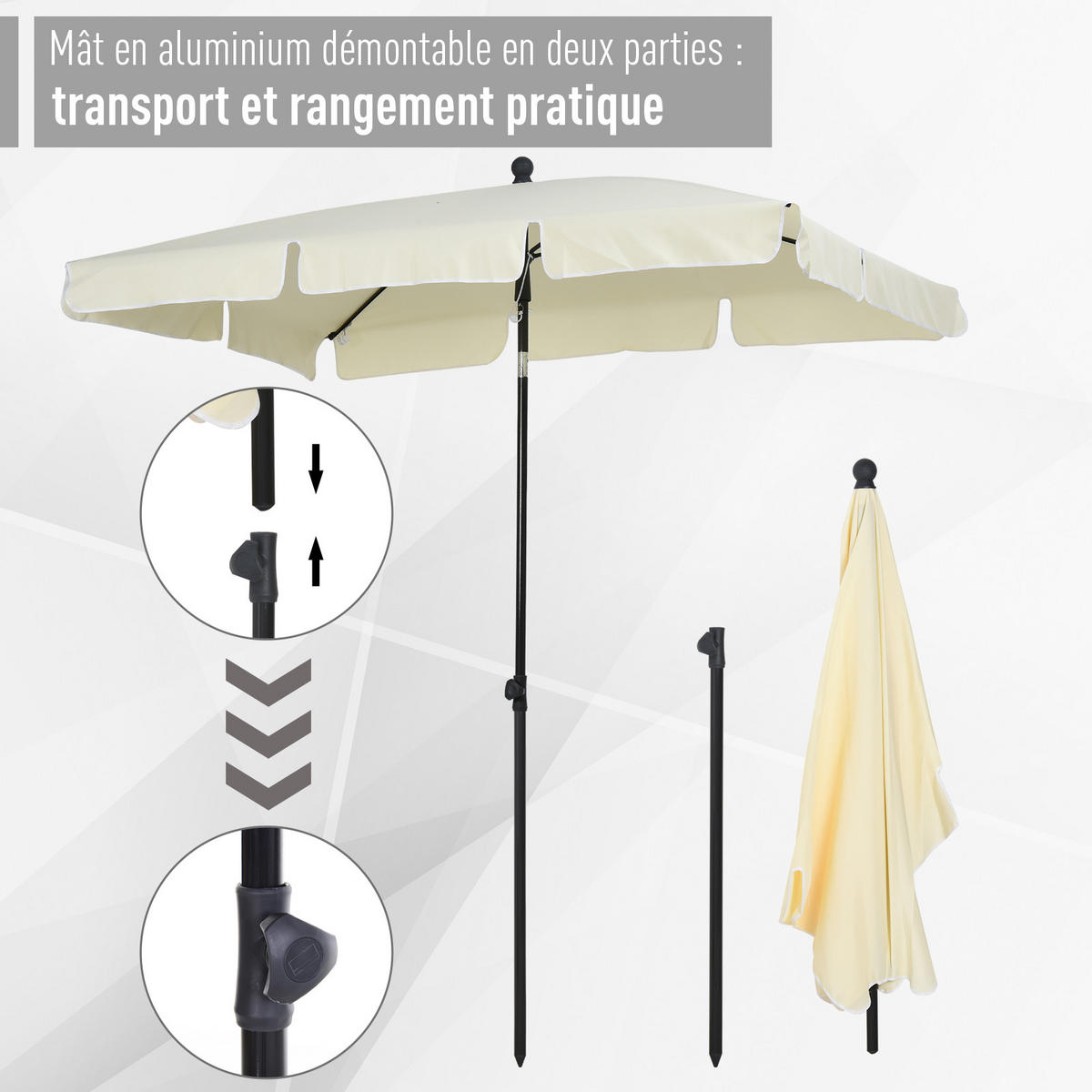 SONNENSCHIRM Hellbeige 198/130 cm neigbar - Beige, Metall (198/130cm) - PANGIVO