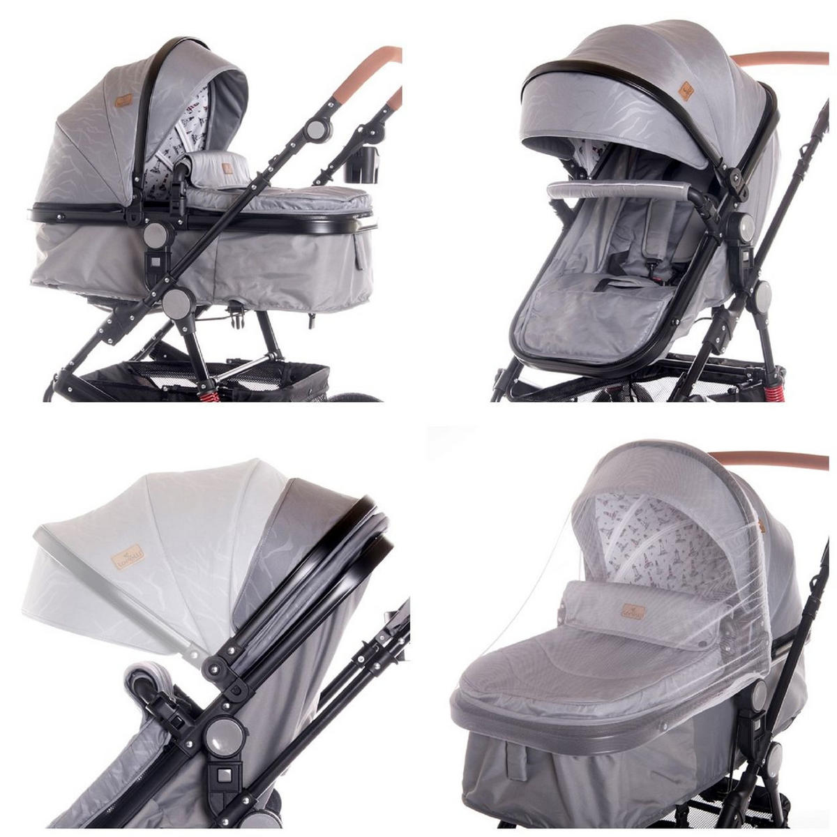 KINDERWAGEN Lora grau/schwarz faltbar Gummiräder Tragetasche Sportsitz Fußabdeckung - Schwarz, Metall (85/68/112cm) - Lorelli