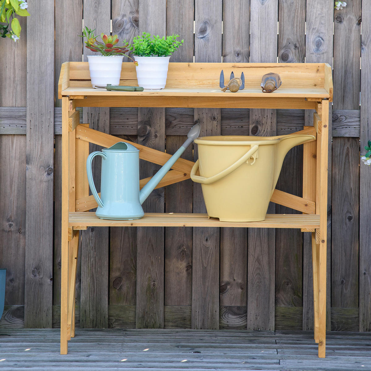 PFLANZTISCH mit Ablagefläche Blumentisch Gärtnertisch Garten Holz Hellbraun - Braun, Holz (80/40/84cm) - Outsunny