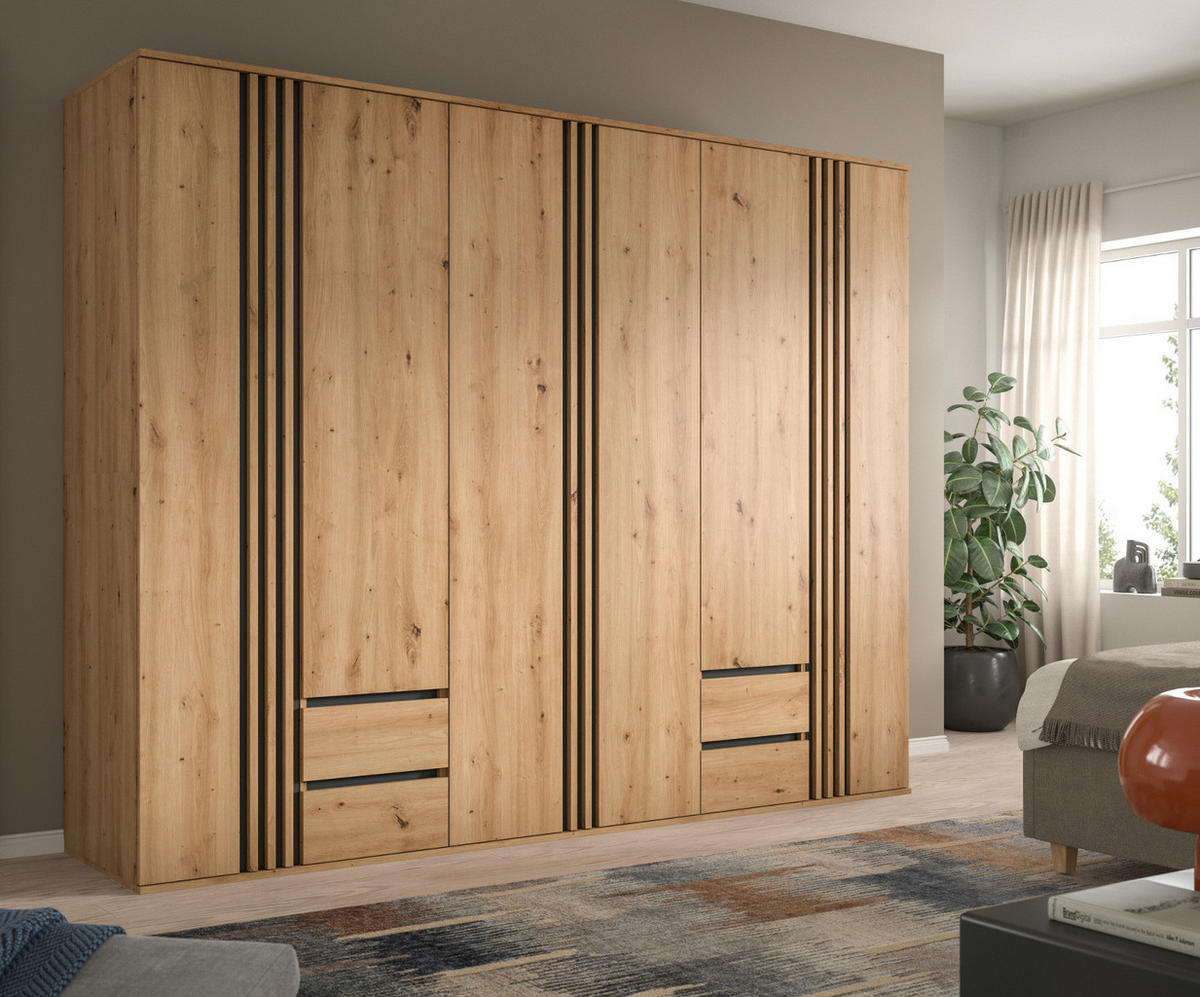 KLEIDERSCHRANK Eiche Artisan, grau 240 x 192 cm, Drehtürenschrank 6-türig - Anthrazit/Eiche Artisan, Holzwerkstoff (240/192/56cm) - Inn.Furn