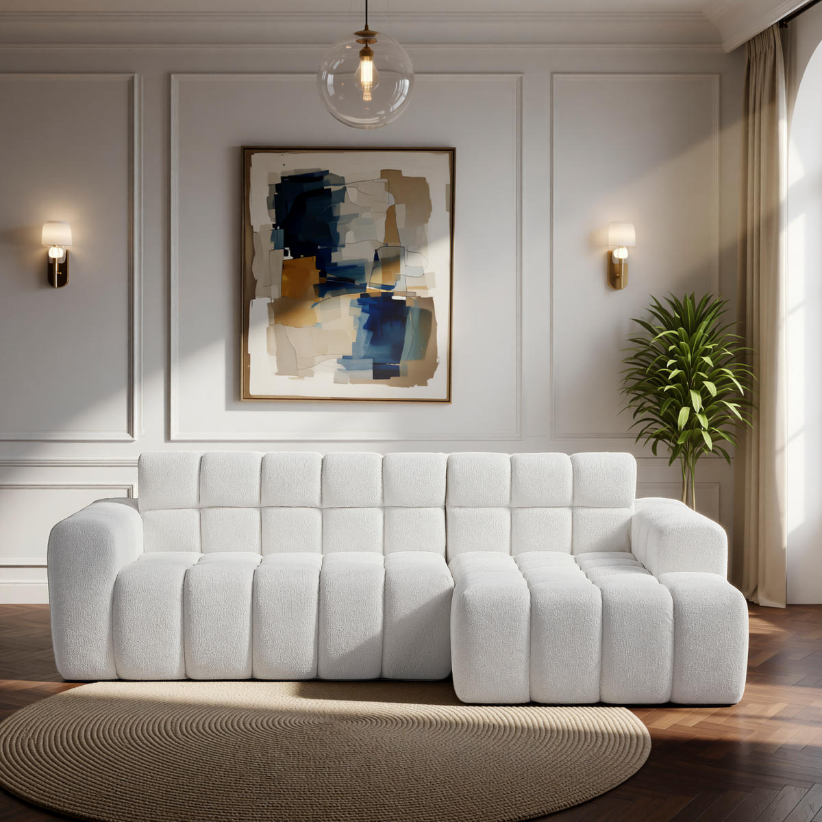ECKSOFA 250/125/74 cm aus Samtstoff mit Moduldesign, Weiß - Weiß, Textil (125/250cm) - OKMYHOME
