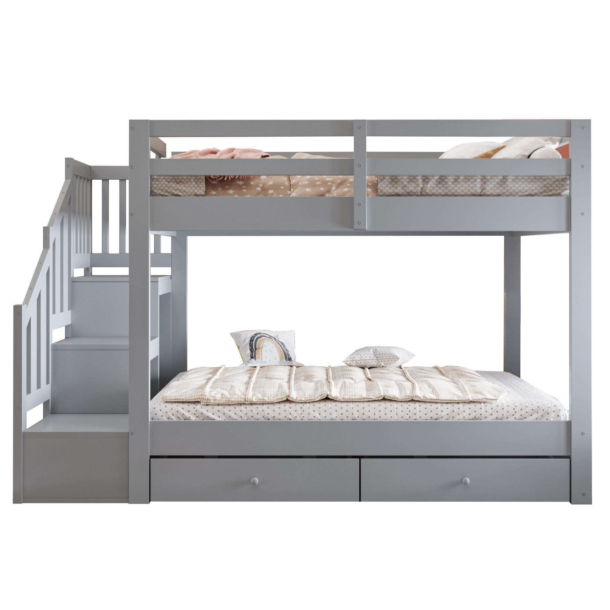 HOLZ-ETAGENBETT 140 x 200 cm mit Stauraumleiter, Grau - Grau, Holz (140/200cm) - FLIEKS