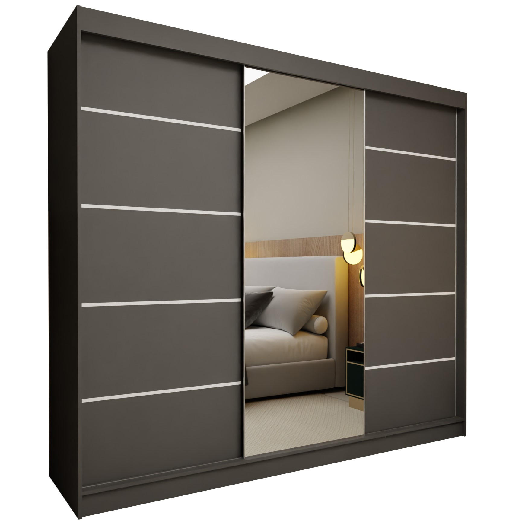 Masseno Schwebetürenschrank Grau 240x216x61 cm
