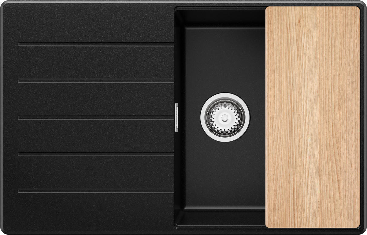 SPÜLBECKEN Kopenhagen, 2-er set Schwarz 78/50 cm 1 Becken + Ablauf-Set + Schneidebrett ab 50er Unterschrank - Chromfarben/Beige, Kunststoff (78/20/50cm) - Primagran