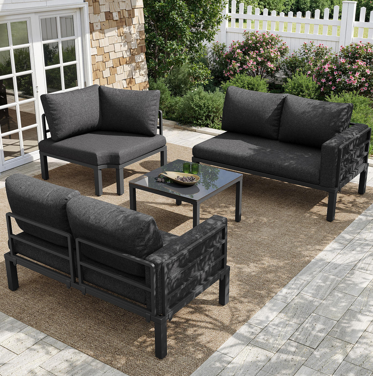GARTENMÖBEL 114x60x70.5cm grau aus Eisen und mit Kissen - Grau, Metall - Modfu
