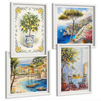 BILDER SET 4er Set - 50x50 cm & 40x60 cm Weißer Rahmen - Blick auf das Meer aus Zitronenbäumen - Weiß, Kunststoff (50/50cm) - TULUP