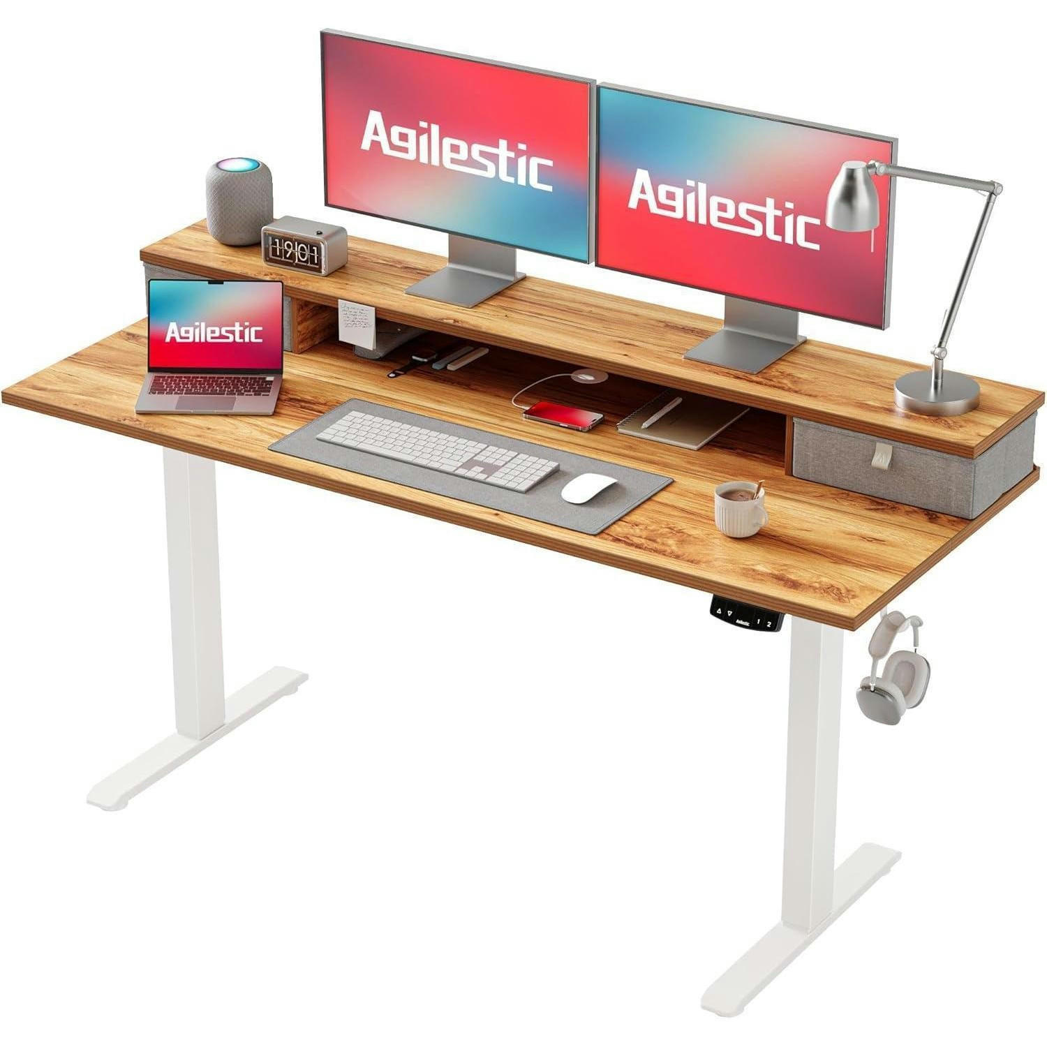 SCHREIBTISCH Höhenverstellbar Elektrisch 140 x 60 cm Hellbraun - Braun, Holzwerkstoff (140/60/75cm)