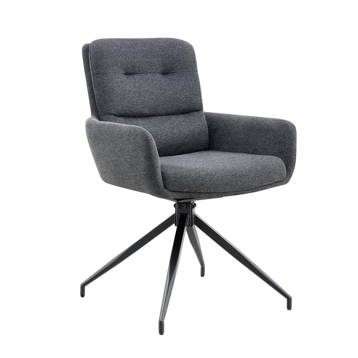 ESSGRUPPE DE-39489 3-teilig, Glastisch und 2 Drehstühlen mit Stoffbezug Dunkelgrau - Dunkelgrau, Metall (85/75/85cm) - ComfortXL