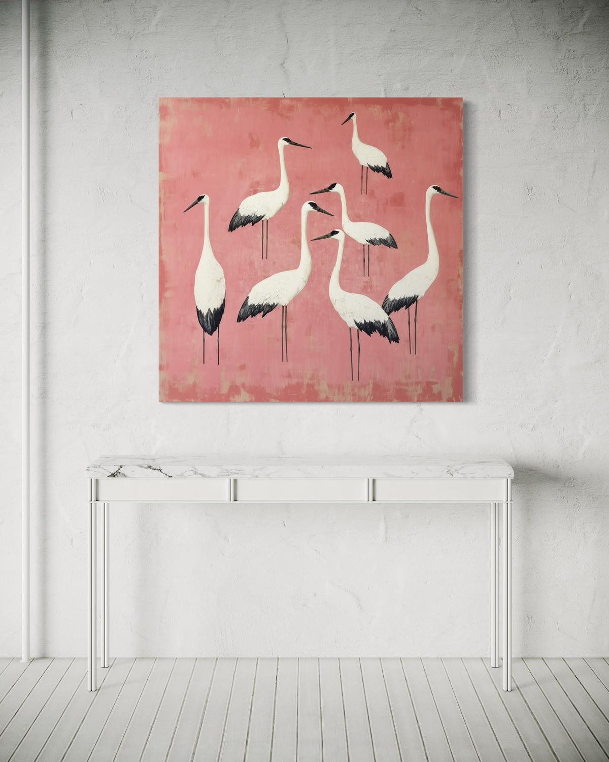 WANDBILD vögel kraniche rosa - Pink, Textil (50/50cm) - Feeby