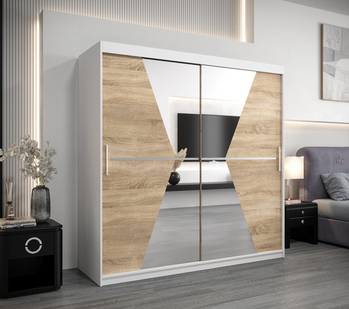 SCHWEBETÜRENSCHRANK 200/200/62 2-türig - Silberfarben/Weiß, Holz/Kunststoff (200/200/62cm) - Abiks Möbel