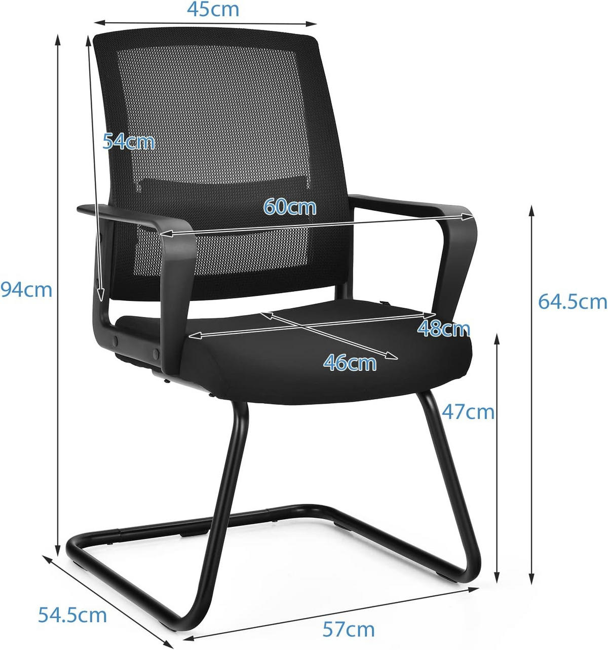 KANCELÁRSKA STOLIČKA 94 cm čierna (sada 2 ks) - čierna, kov (60/94/55cm) - COSTWAY
