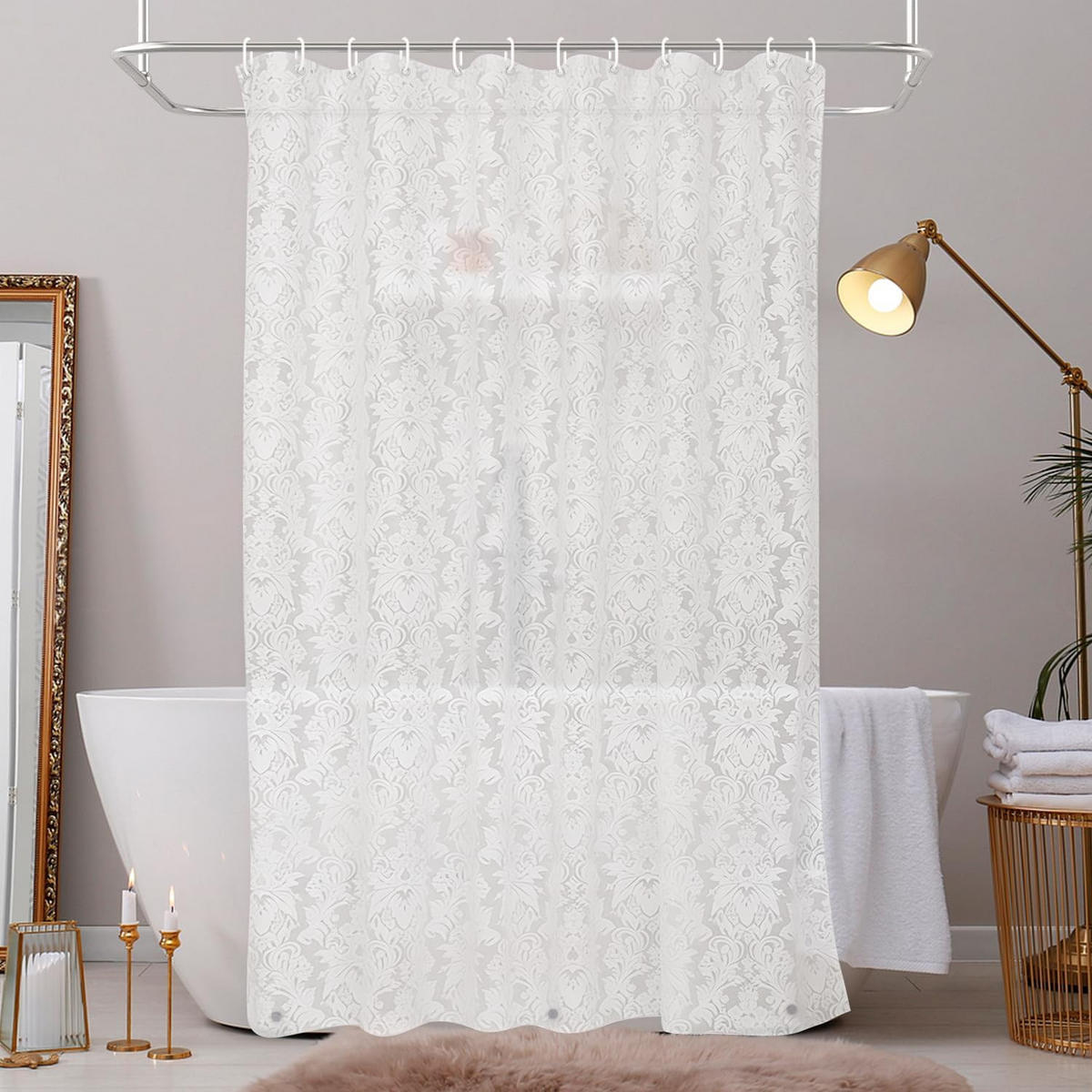 DUSCHVORHANG – Breite 200 x Höhe 200 cm – Inklusive Haken - Weiß, Kunststoff (200/200cm)