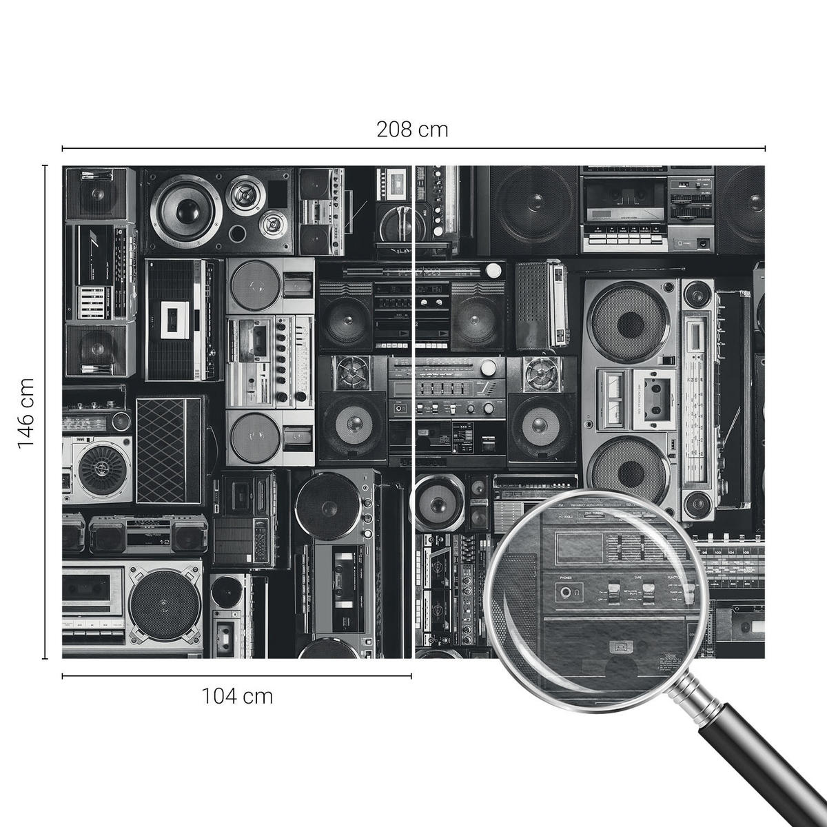 FOTOTAPETE 208x146 cm - Retro-Radio - Schwarz, Textil (208/146cm) - Wallfluent