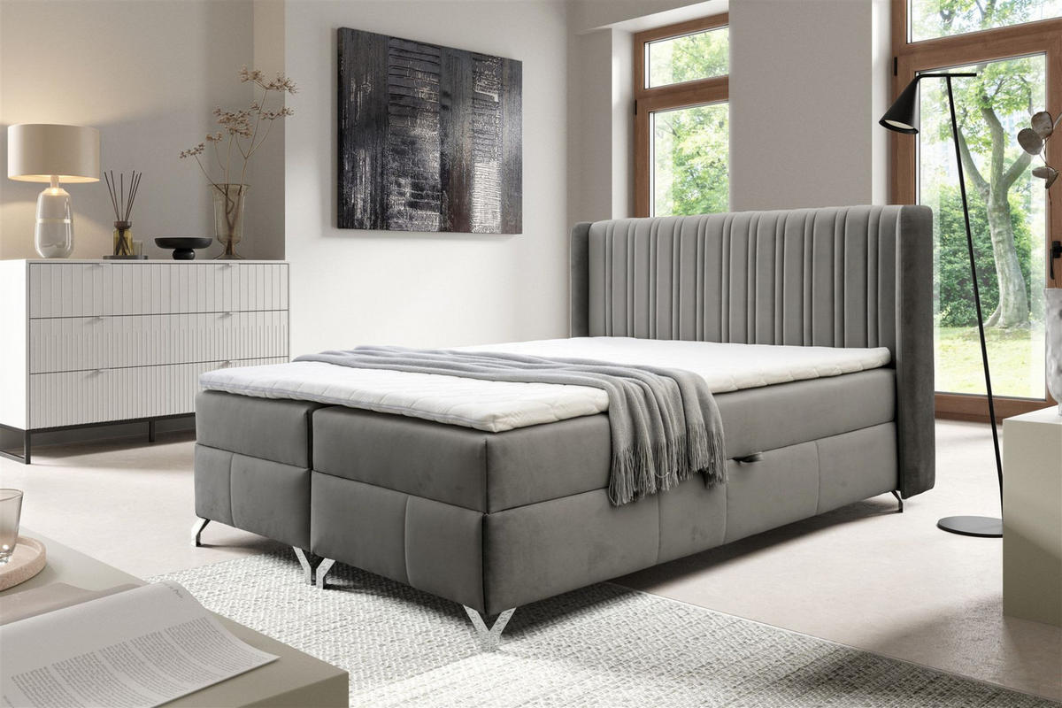 BOXBETT Damien - Dunkelgrau, Holzwerkstoff/Textil (120/200cm) - Fun Möbel