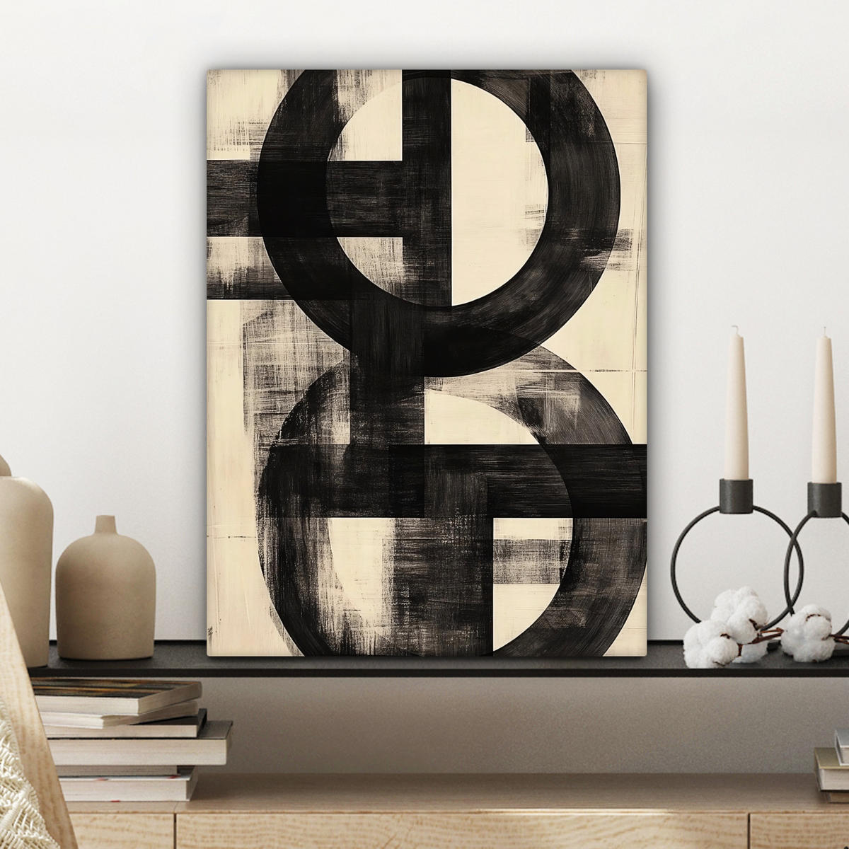 LEINWANDBILD Kreise - Balken - Schwarz - Abstrakt Room Decor 30x40 cm - Schwarz, Textil (30/40cm) - MuchoWow