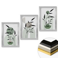 WANDBILDER 3er Set - 20x30 cm Silberner Rahmen - Boho-Pflanzenkompositionen - Silberfarben, Kunststoff (20/30cm) - ArtPrintCave