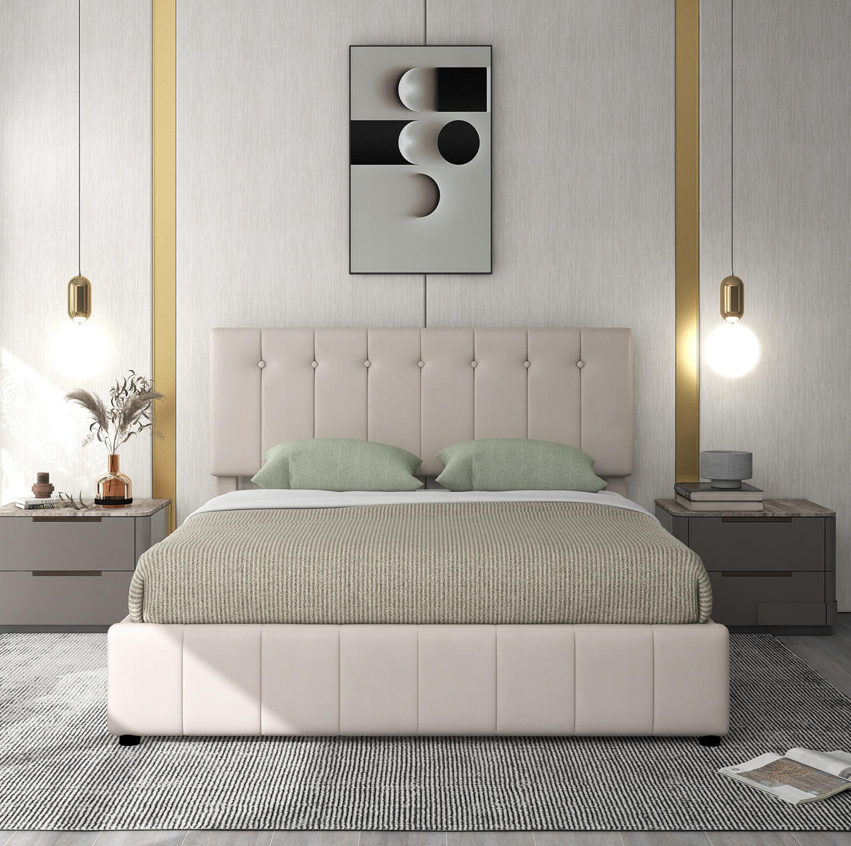 POLSTERBETT mit Stauraum 140x200 cm Samt Cremeweiß - Beige, Metall (140/200cm) - Meubliv