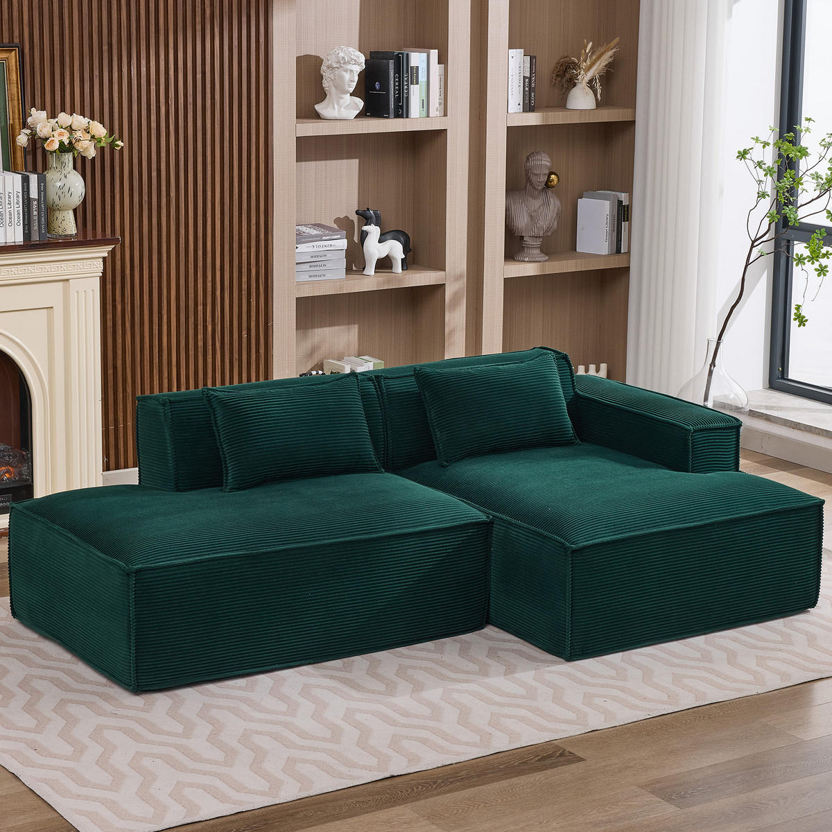 SOFA kompakt 235 cm Polyester Retro Green - Dunkelgrün, Textil (129/235cm) - Meubliv