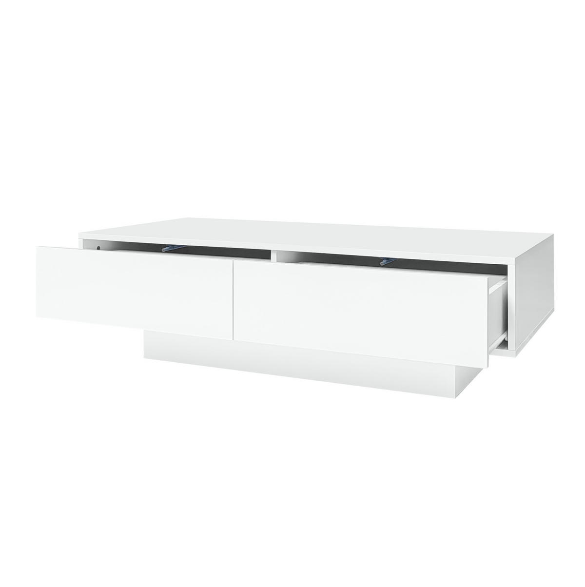 KLUBSKA miza 115/55/34 cm z 2 predaloma in LED osvetlitvijo, visoki sijaj, Bela - bela, leseni material (115/55/34cm) - Redom