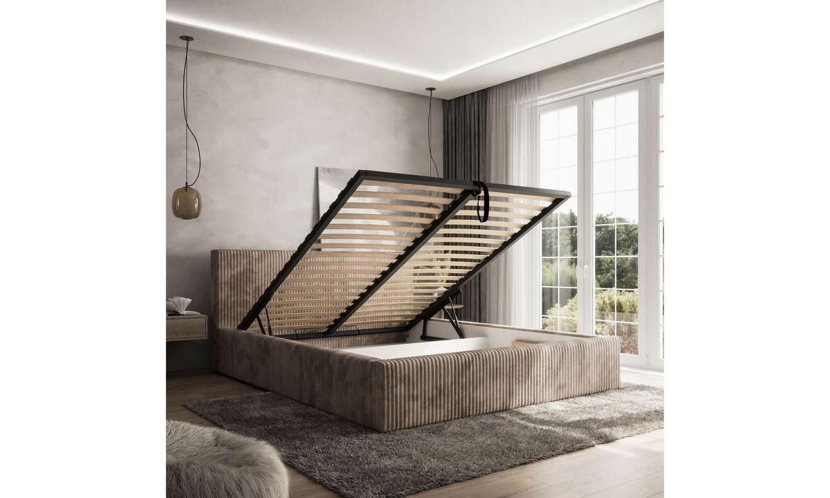 POLSTERBETT TILIA 140x200 cm Tilia 17, 34 Holzlatten, Kopfteil 95 cm - Braun, Textil (140/200cm) - Lookway