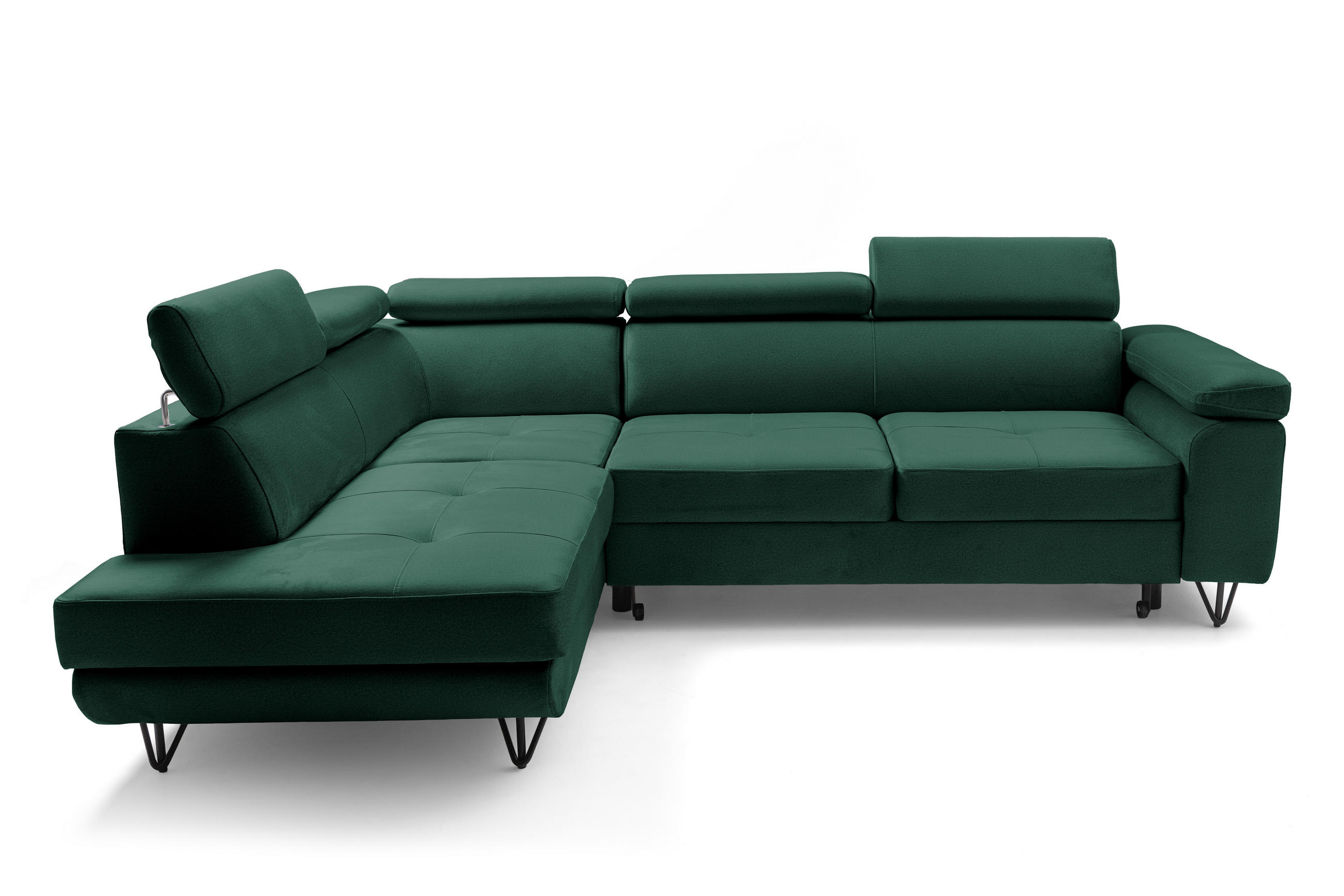 ECKSOFA JUNIOR L Links mit Schlaffunktion 194x128 Velours Dunkelgrün - Dunkelgrün/Schwarz, Holz/Textil (249/184cm) - Muffo