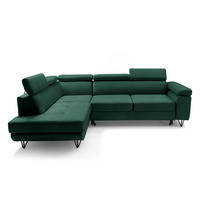 ECKSOFA JUNIOR L Links mit Schlaffunktion 194x128 Velours Dunkelgrün - Dunkelgrün/Schwarz, Holz/Textil (249/184cm) - Muffo