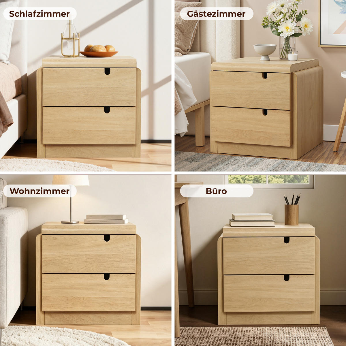 NACHTTISCH Moderner mit 2 Schubladen, Eichenfarben, MDF | B55 x T40 x H53 cm - Eichefarben, Holz (55/53/40cm) - Hometopia