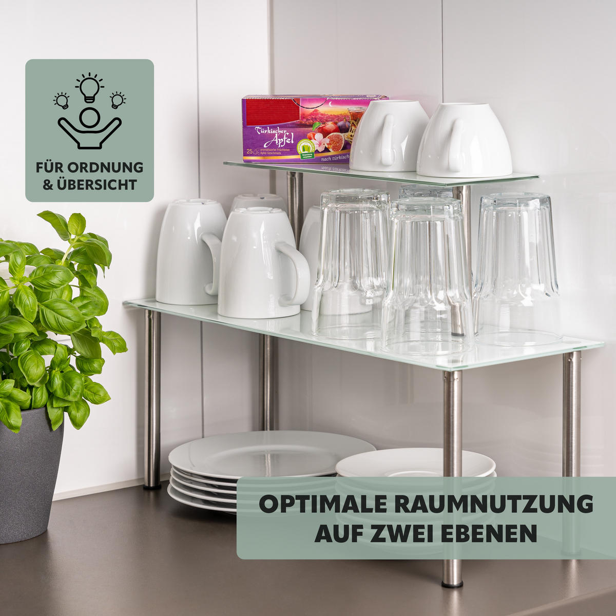 GLAS-REGAL, weiß, Edelstahl - Weiß, Glas (52/35/19cm) - bremermann