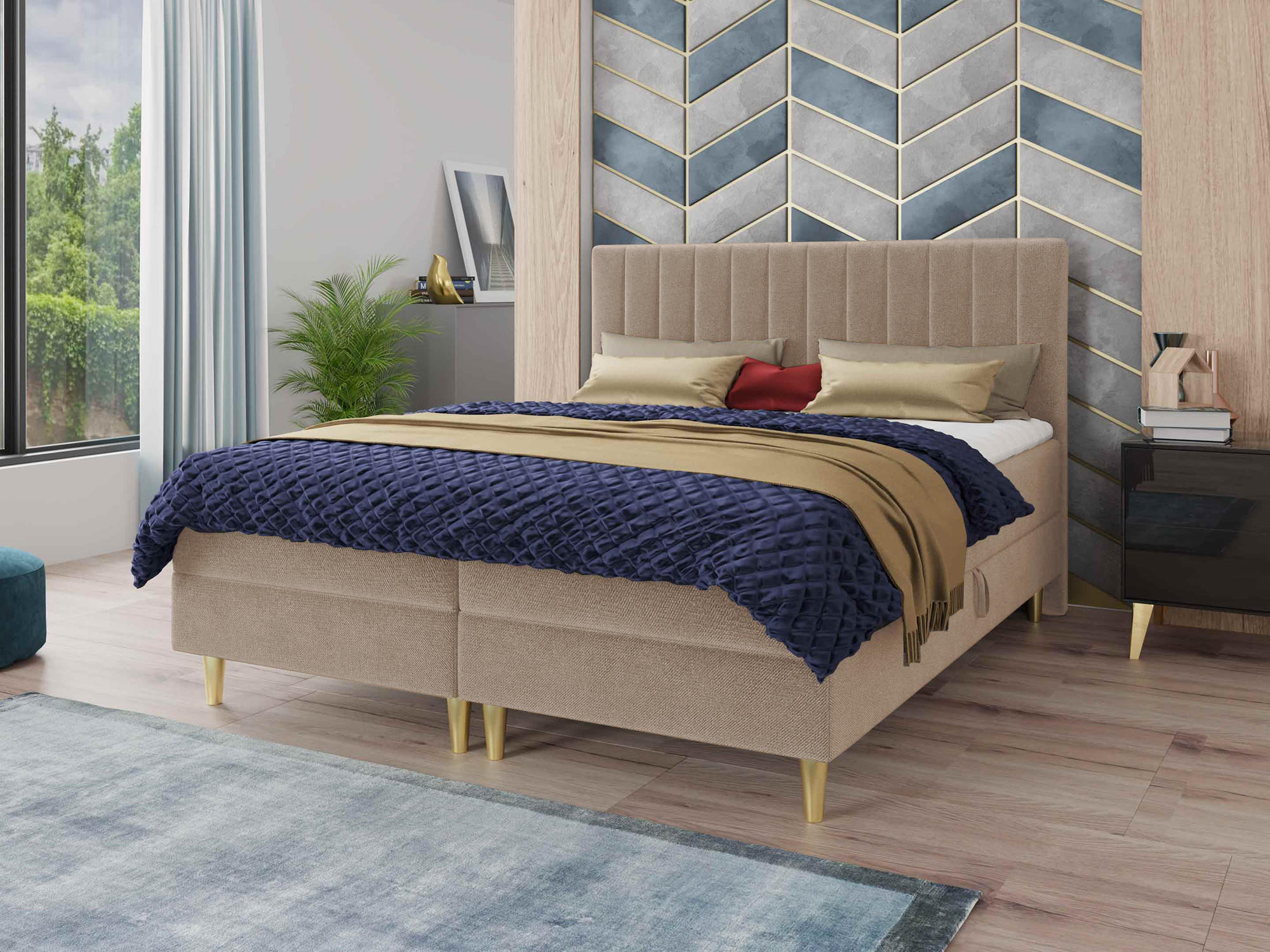 BOXBETT Gold - 160x200 - beige (Manila 02, Velvet) - Gelb/Beige, Holz/Holzwerkstoff (160/200cm) - Sofnet