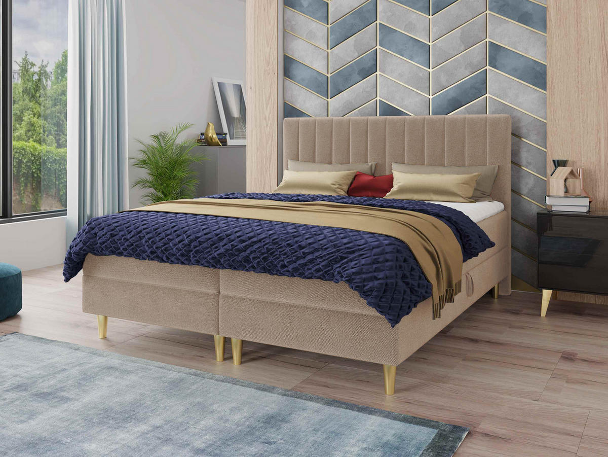 BOXBETT Gold - 160x200 - beige (Manila 02, Velvet) - Gelb/Beige, Holz/Holzwerkstoff (160/200cm) - Sofnet