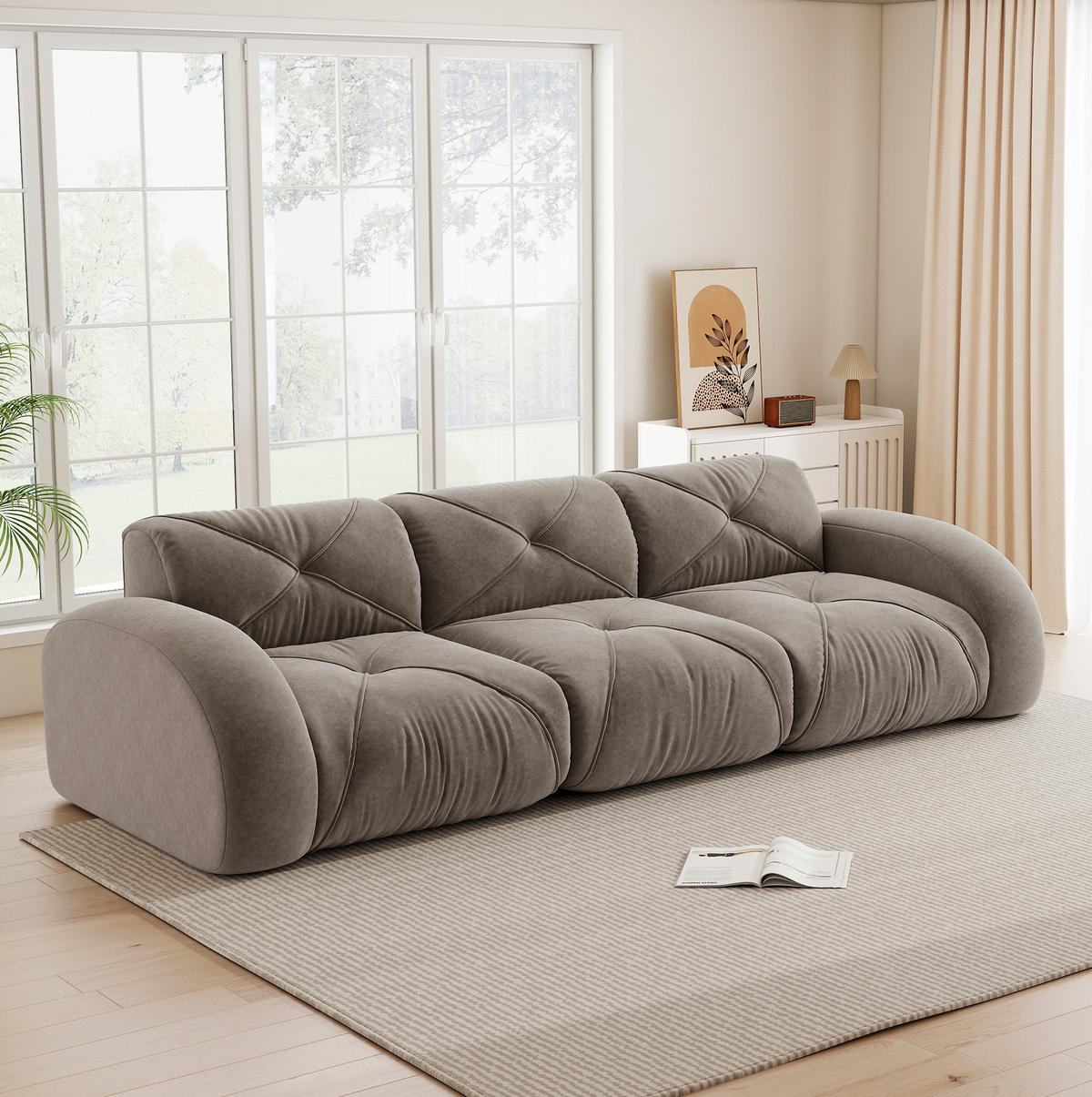 SOFA rahmenloses Modulsofa Chenille Braun - Grau, Kunststoff (95/76/281cm) - Meubliv