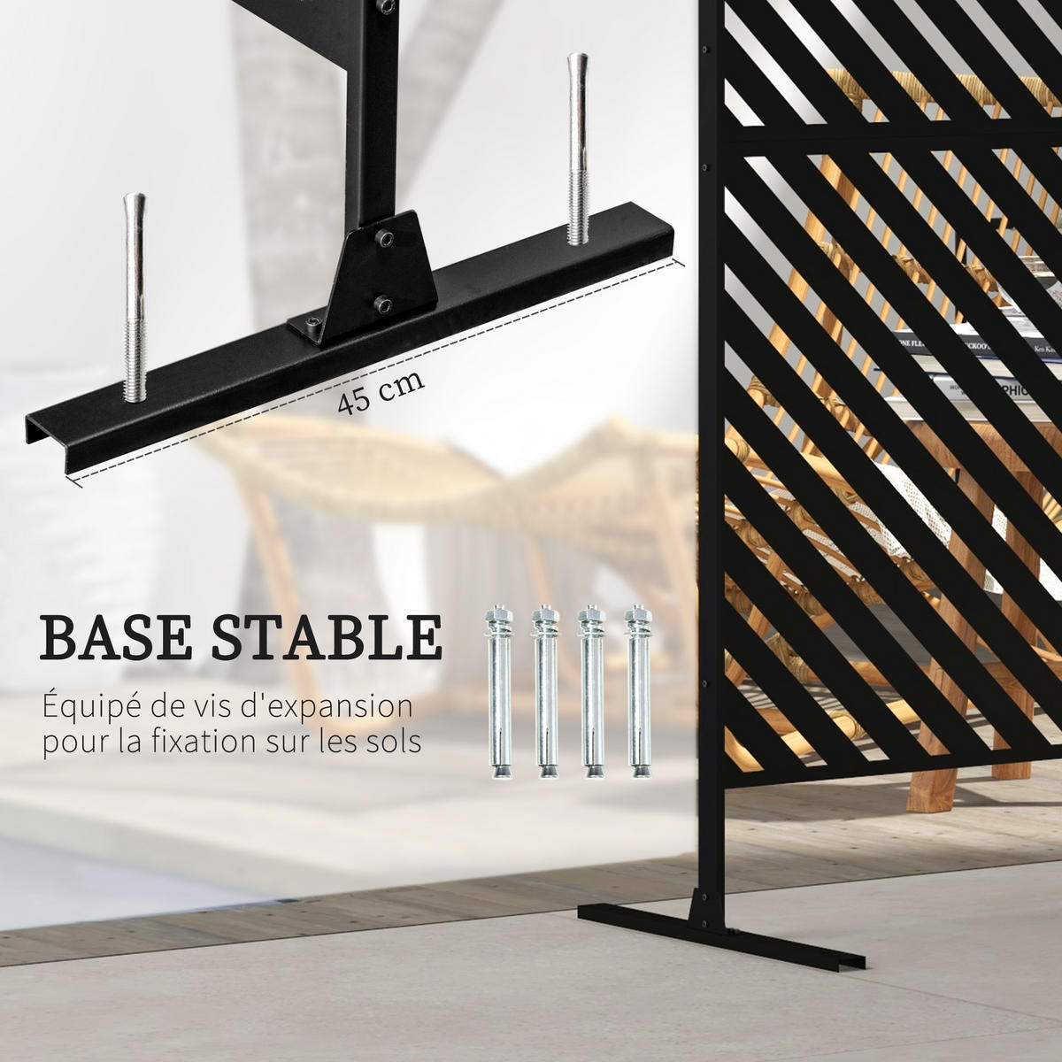 SICHTSCHUTZ,METALL geometrischer Durchbruch 122x45x198cm,schwarz - Schwarz, Metall (122/198cm) - Vallsero