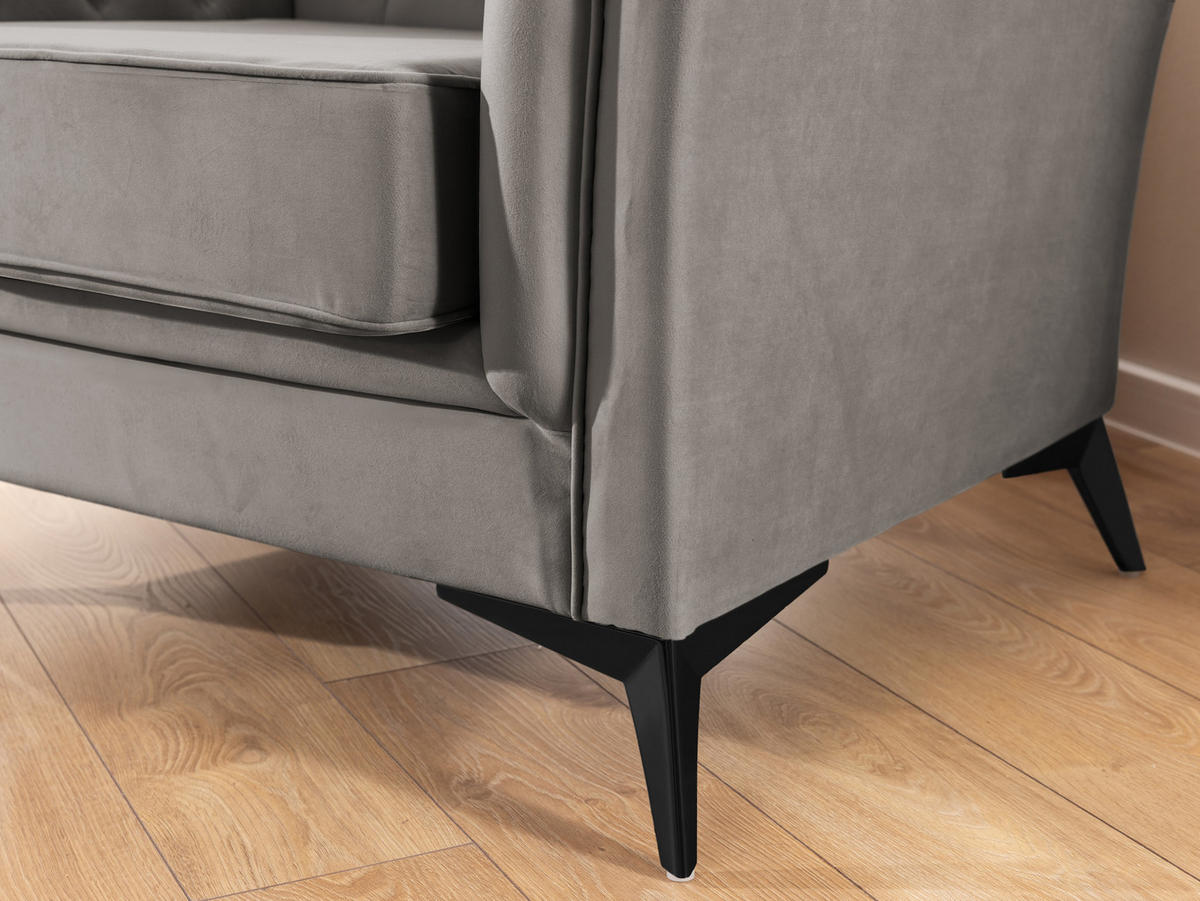CHESTERFIELD-SESSEL Whitby Grau Samt mit schwarzen Füßen - Schwarz/Grau, Holz/Textil (116/78/82cm) - S-Style Möbel