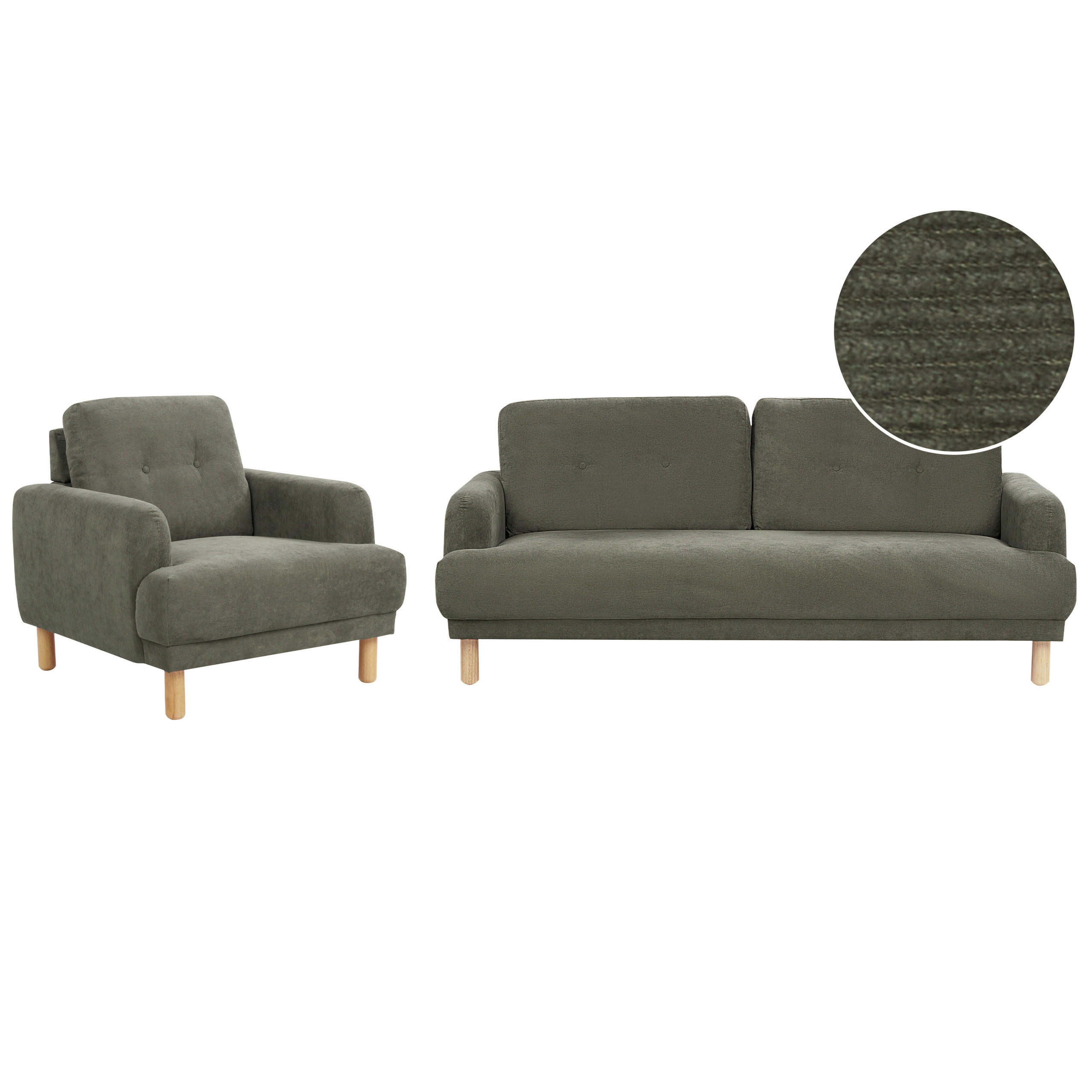 4-SITZER-SOFA Set Cord dunkelgrün Tuve - Hellbraun/Grün, Textil (90/90/288cm) - Beliani