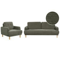 4-SITZER-SOFA Set Cord dunkelgrün Tuve - Hellbraun/Grün, Textil (90/90/288cm) - Beliani