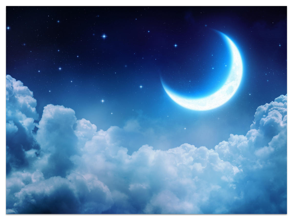 FOTOTAPETE für Schlafzimmer Himmel Wolken Mond Sterne 300x210 - Blau/Dunkelblau, Papier (300/210cm) - Muralo
