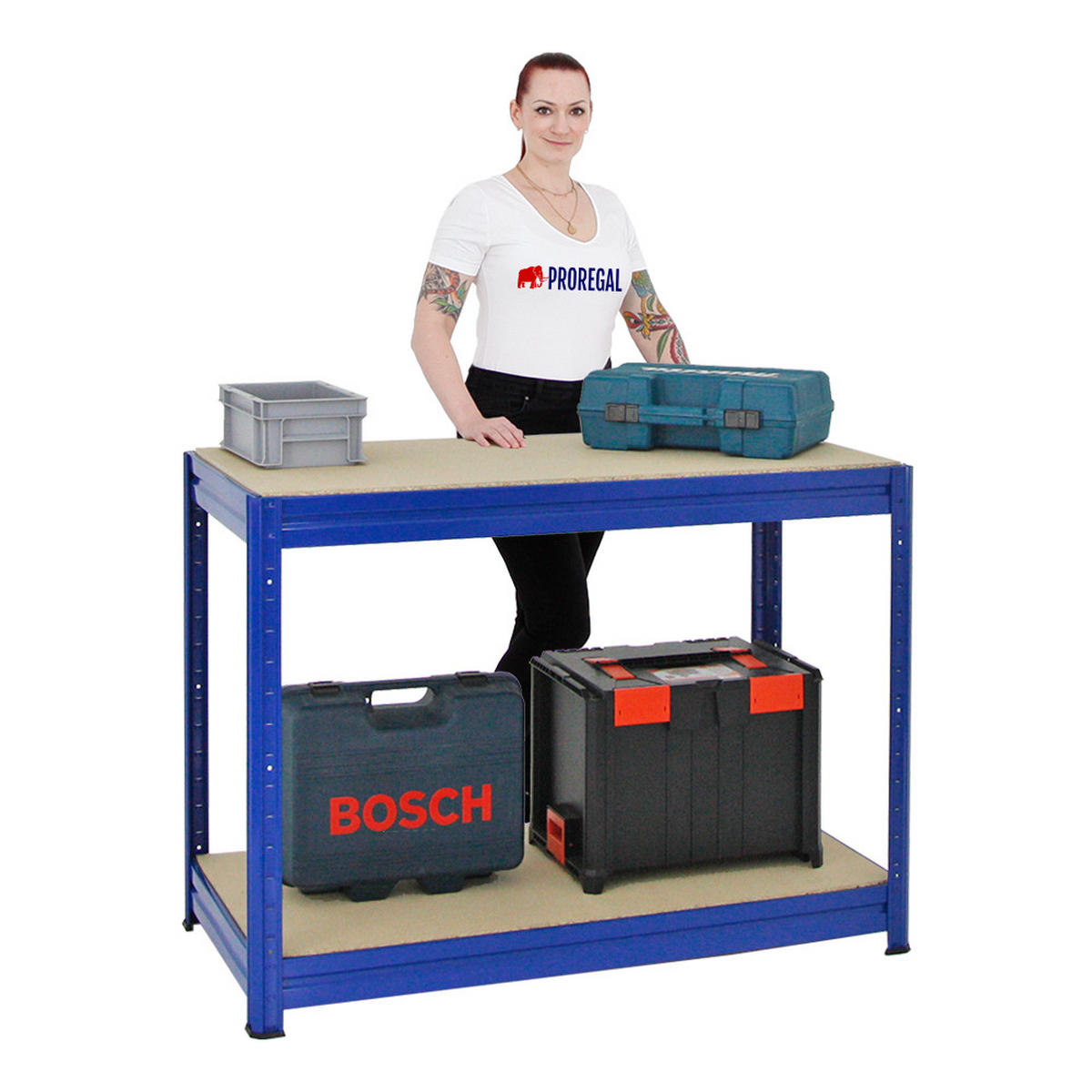 WERKBANK Dino höhenverstellbar 90x120x60 cm Traglast 600 kg Blau - Blau, Metall (120/87/60cm) - PROREGAL