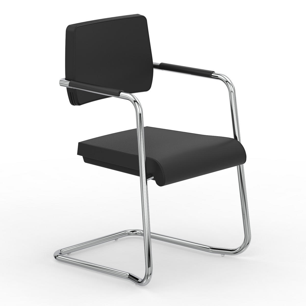 BESUCHERSTUHL V1207 Echtleder Schwarz - ergonomisch, 150 kg belastbar - Schwarz, Leder/Kunststoff (55/86/55cm) - Versee