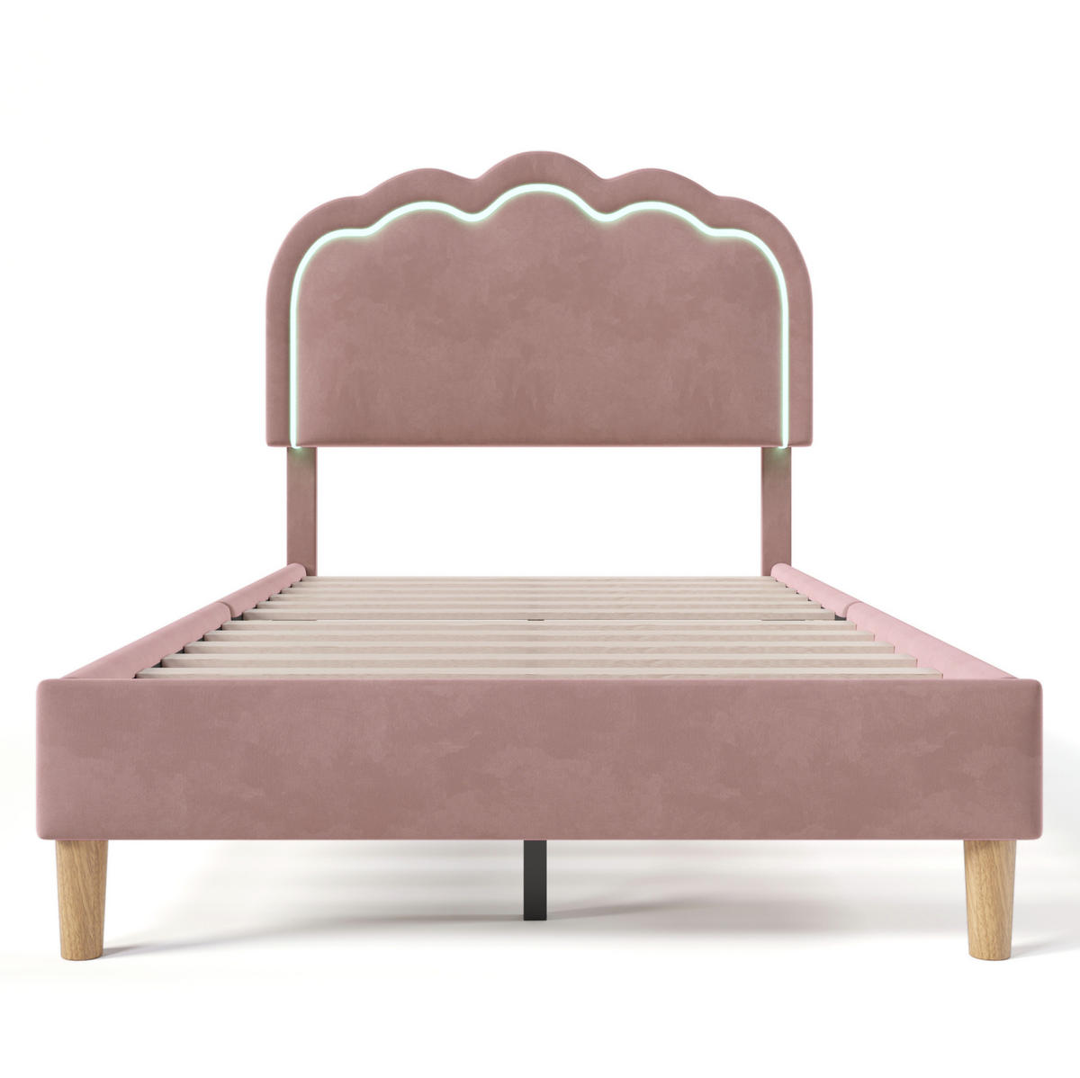 POLSTERBETT mit LED und verstellbarem Kopfteil 90x200 cm Samt Rosa - Pink, Metall (90/200cm) - Beauniv