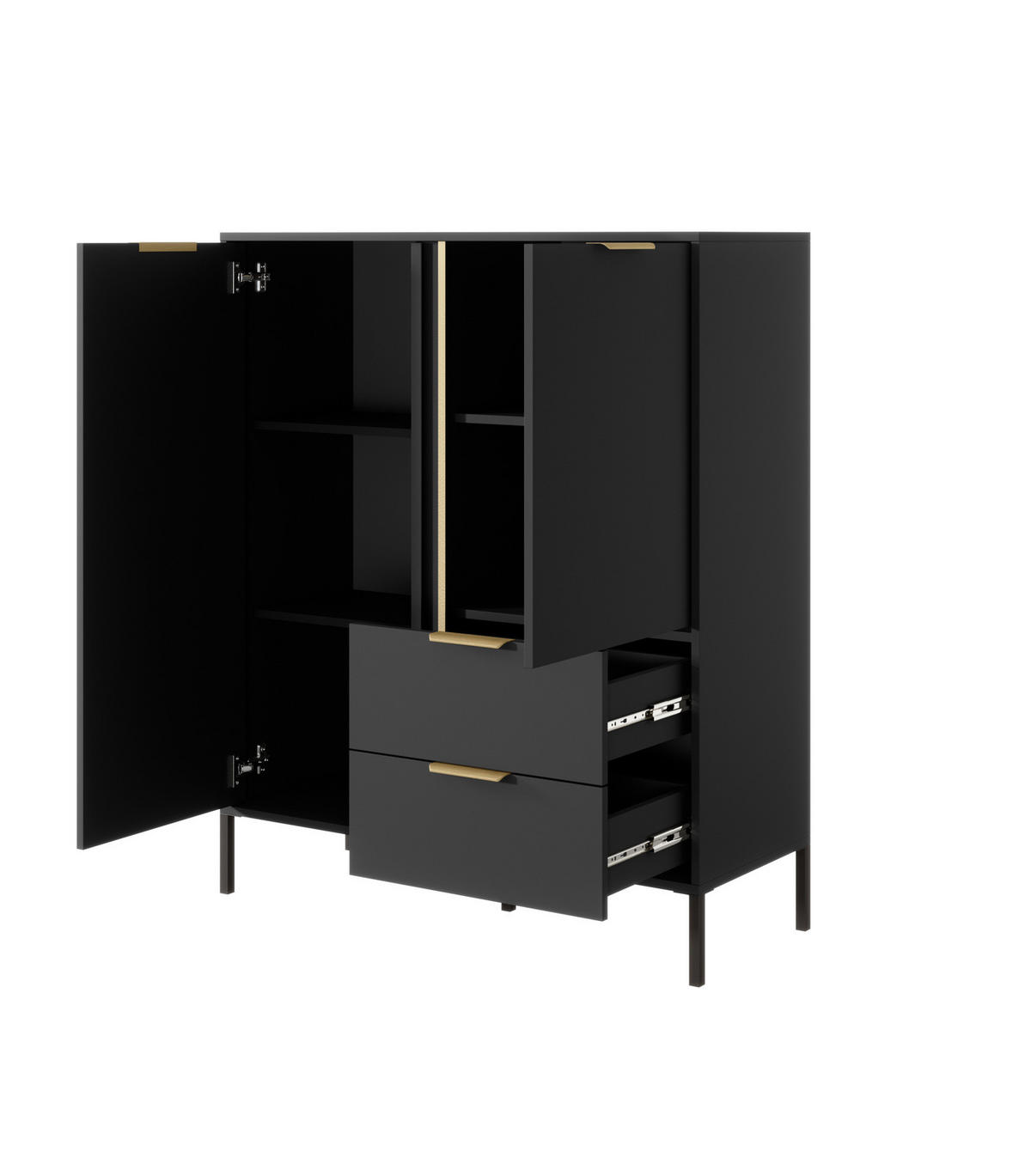 HIGHBOARD Valdi A 103 cm Anthrazit / Gold - mit 2 Türen und 2 Schubladen - Anthrazit/Gelb, Holz/Holzwerkstoff (103/123/39cm) - Ravio