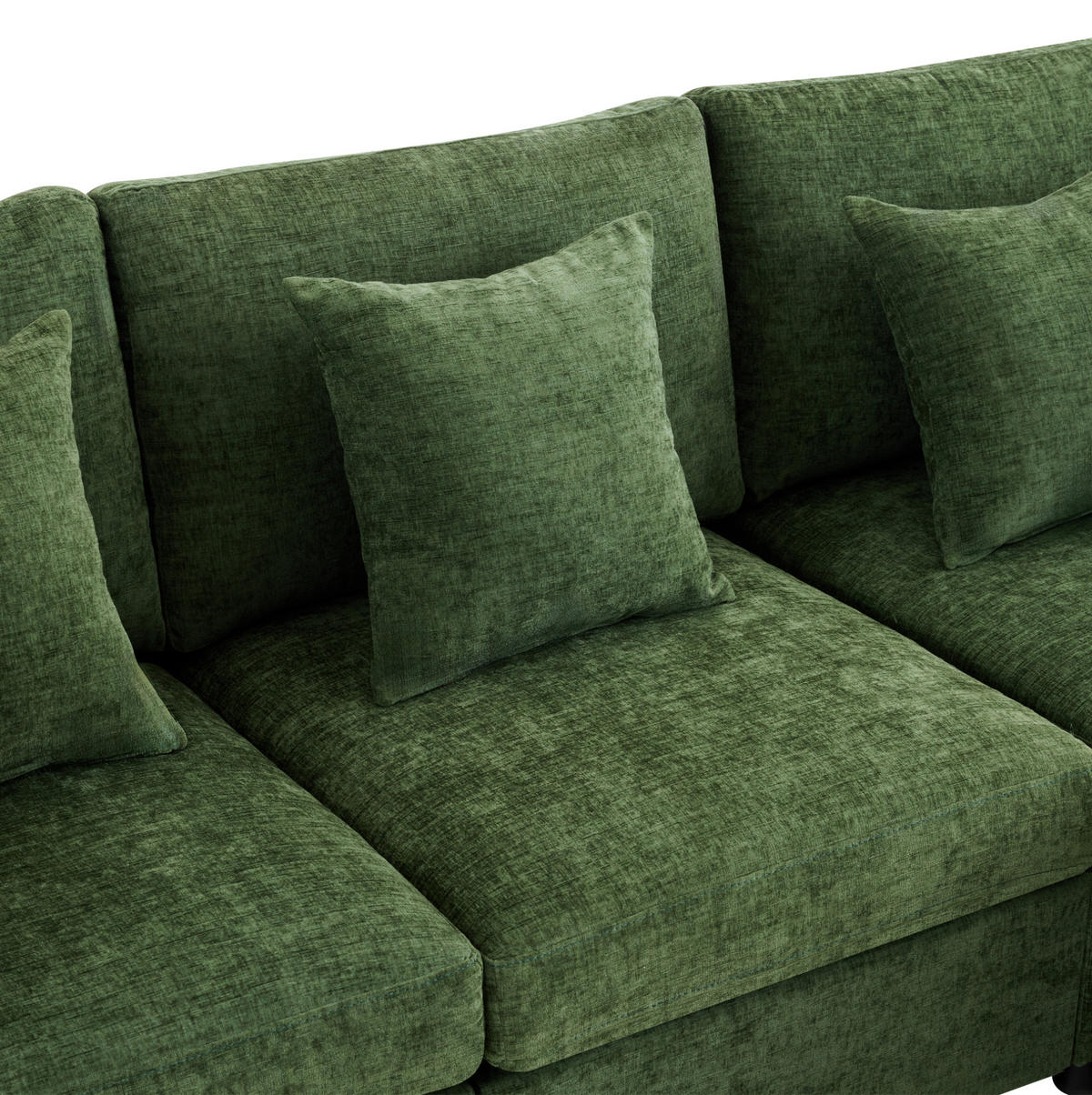 SOFA modular 278x161 cm Chenille Green mit 2 Hockern und 6 Kissen - Grün, Holzwerkstoff (161/81/278cm) - Meubliv