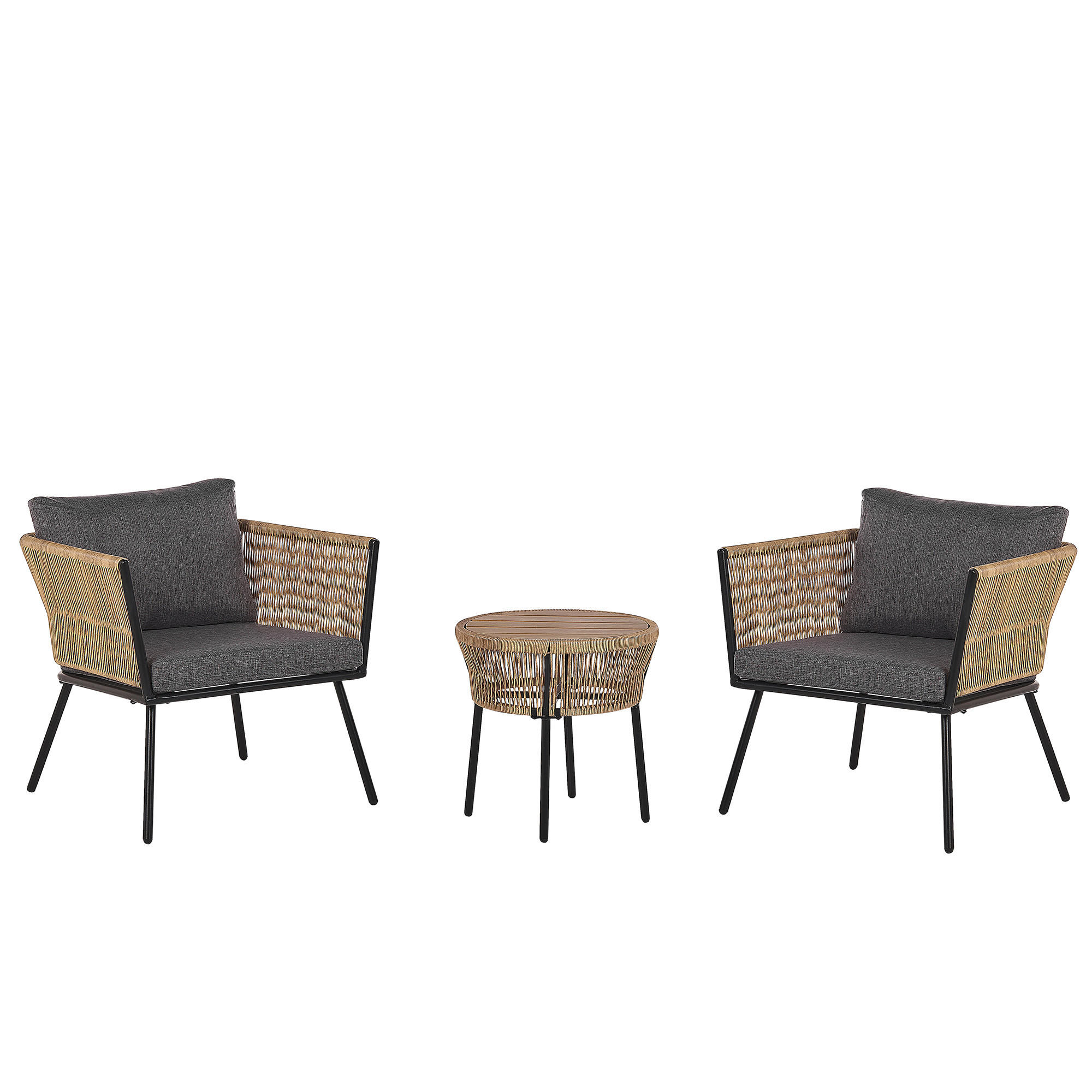 BALKONSET 2-Sitzer Rattan natürlich Auflagen grau Gargano - Braun/Grau, Kunststoff/Textil - Beliani