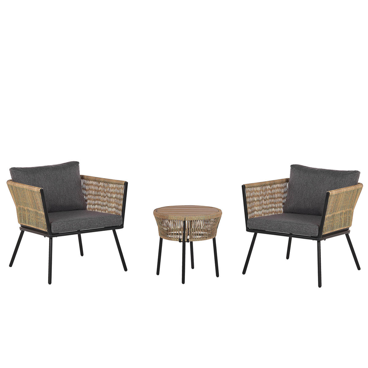 BALKONSET 2-Sitzer Rattan natürlich Auflagen grau Gargano - Braun/Grau, Kunststoff/Textil - Beliani