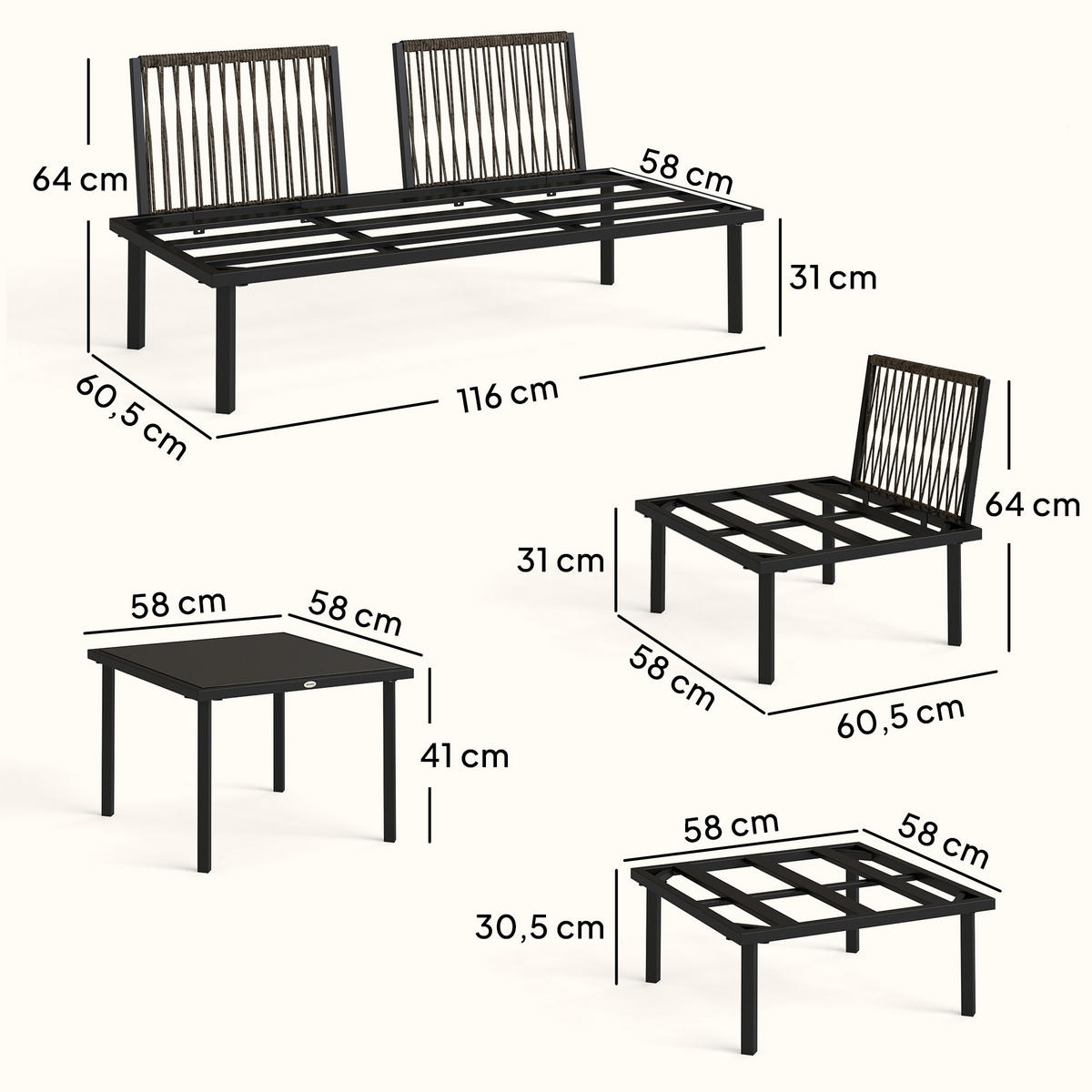 LOUNGEGARNITUR DE-13539 6-sitzig modulbar, mit Glastisch Hellgrau - Hellgrau, Metall - ComfortXL