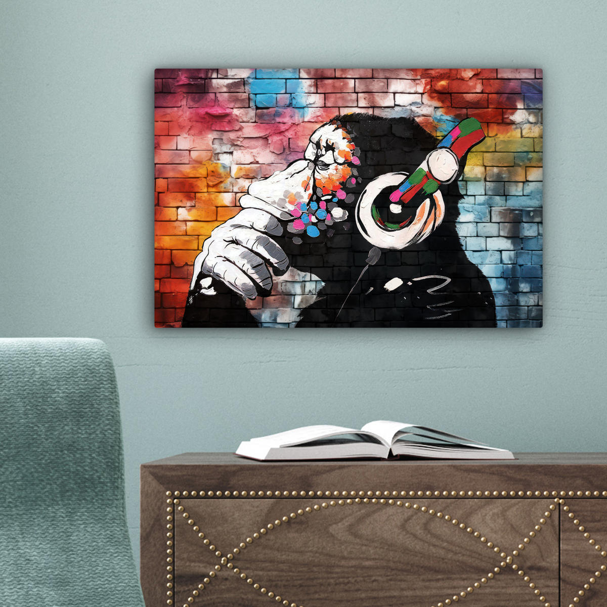 LEINWANDBILD Affe - Graffiti - Musik 30x20 cm - Multicolor, Textil (30/20cm) - MuchoWow
