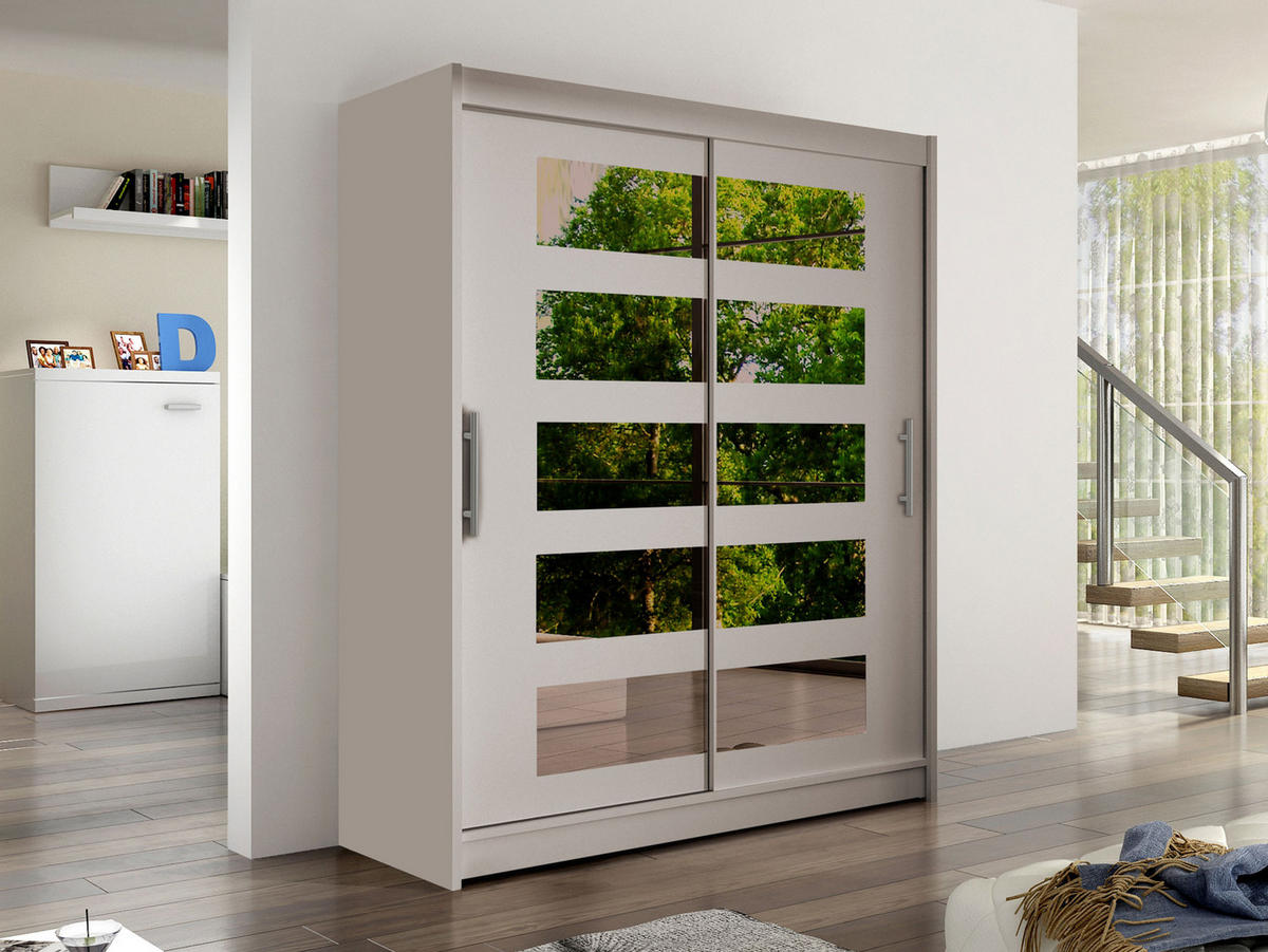 SCHWEBETÜRENSCHRANK Westa V - Kaschmir/Silberfarben, Holzwerkstoff/Metall (150/200/58cm) - MIRJAN24