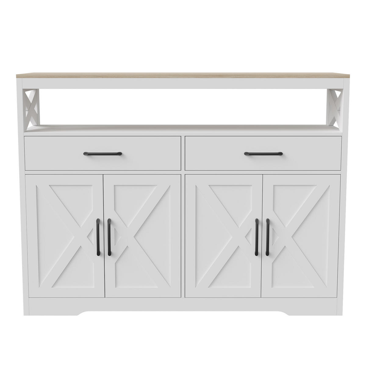 SIDEBOARD MDF, 2 Schubladen, 2 Türen, Stauraum, modern, Holzoptik - Weiß, Holz (140/105/40cm) - EuroLiving