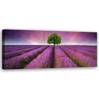 WANDBILD feld mit lavendel - Lila, Textil (90/30cm) - Feeby