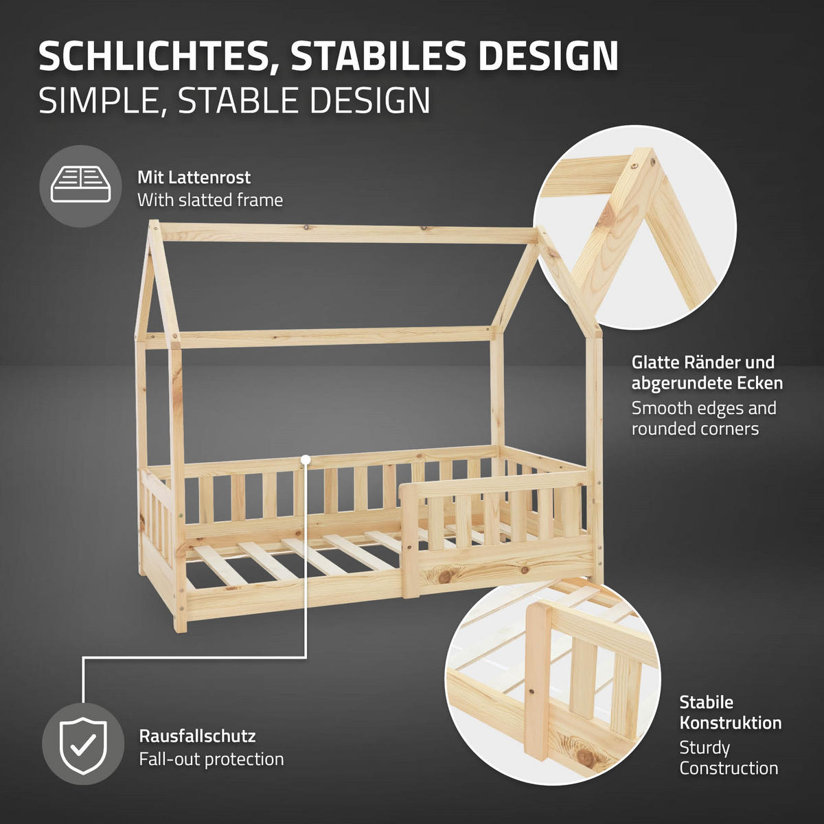 KINDERBETT mit Dach und Matratze 70x140 cm Natur - Naturfarben, Holz (70/140cm) - ML-DESIGN