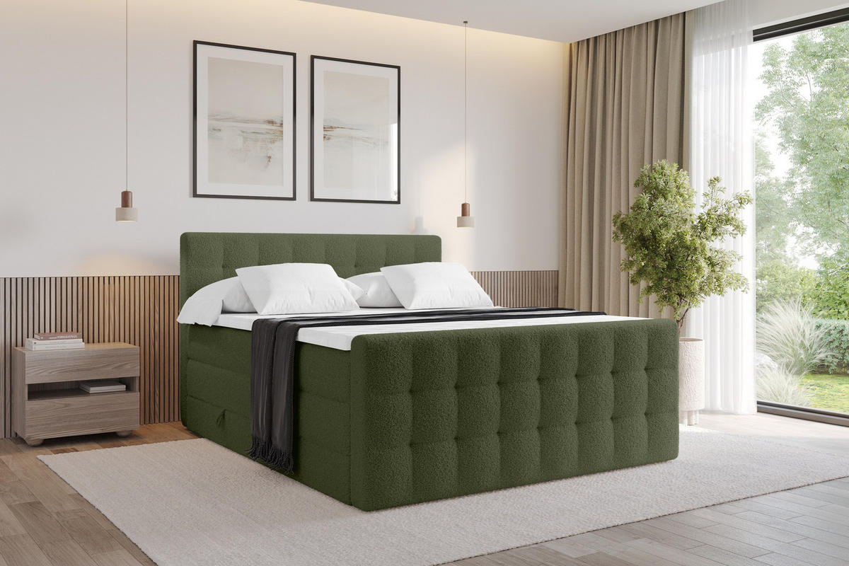 BOXSPRINGOVÁ POSTEL s matrací H3/H4 - IGAN-Z KING - 200x200 cm Zelená - zelená barva, kompozitní dřevo (203/200cm) - ALTDECOR